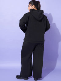 SASSAFRAS Curve Plus Size Hooded Neck Typography Printed Sweatshirt With Joggers Co-Ords