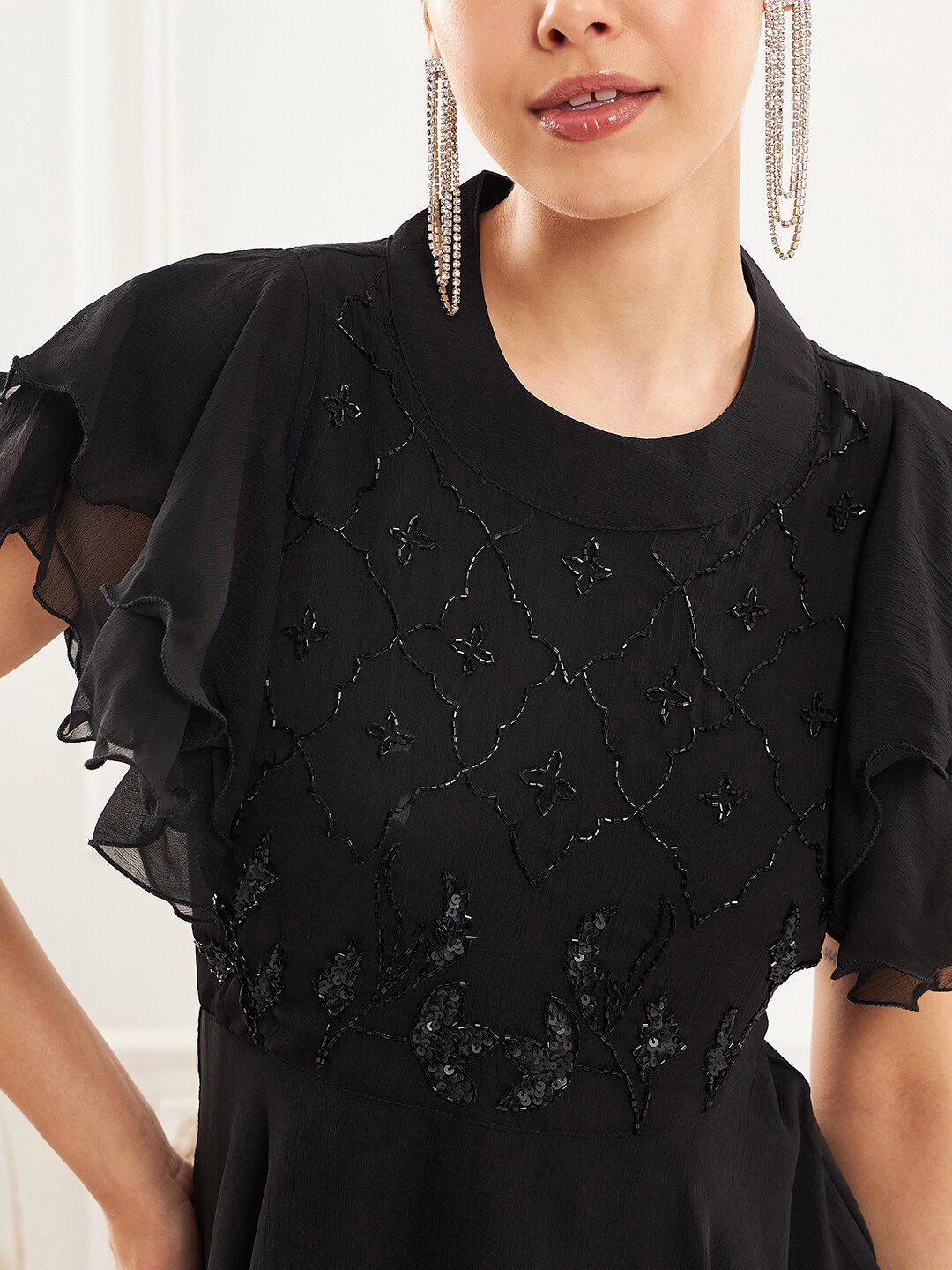 Antheaa Black Embellished Top & Trouser