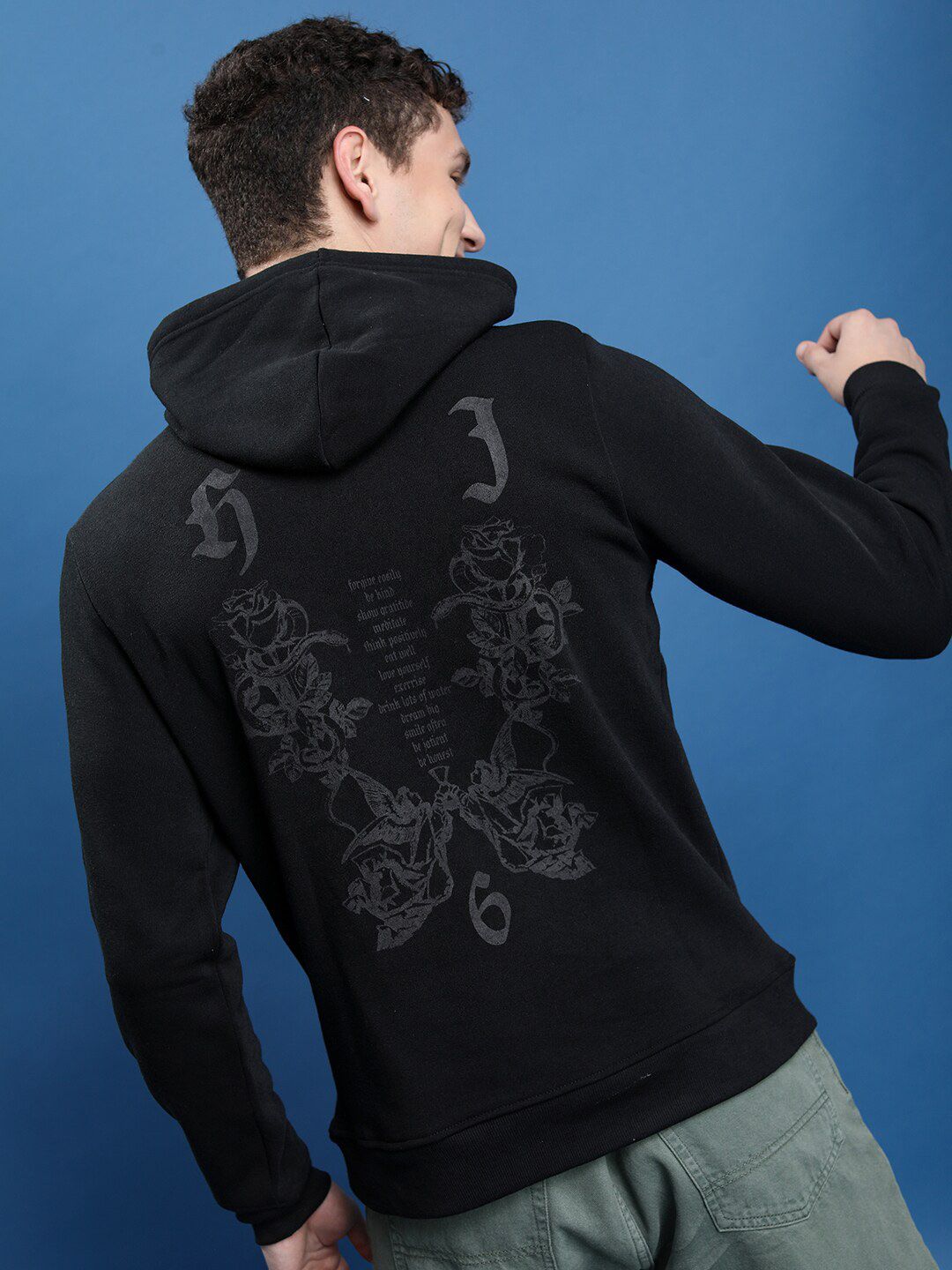 HIGHLANDER Men Black Printed Cotton Pullover Sweatshirt