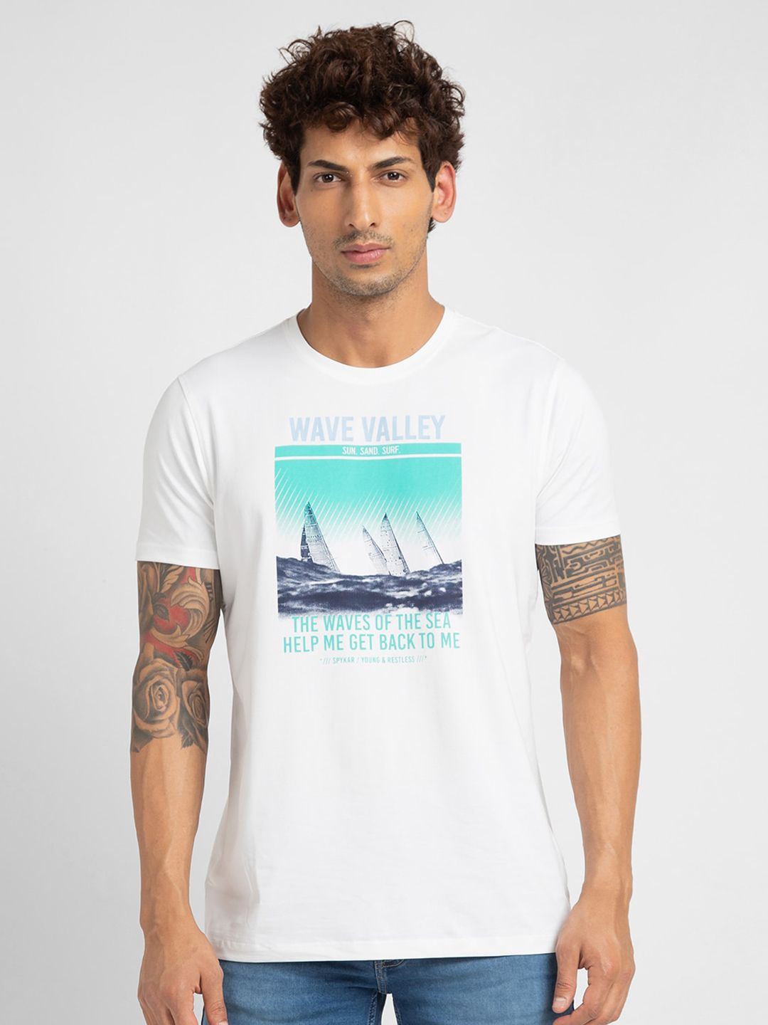 SPYKAR Typography Printed Short Sleeve T-shirt