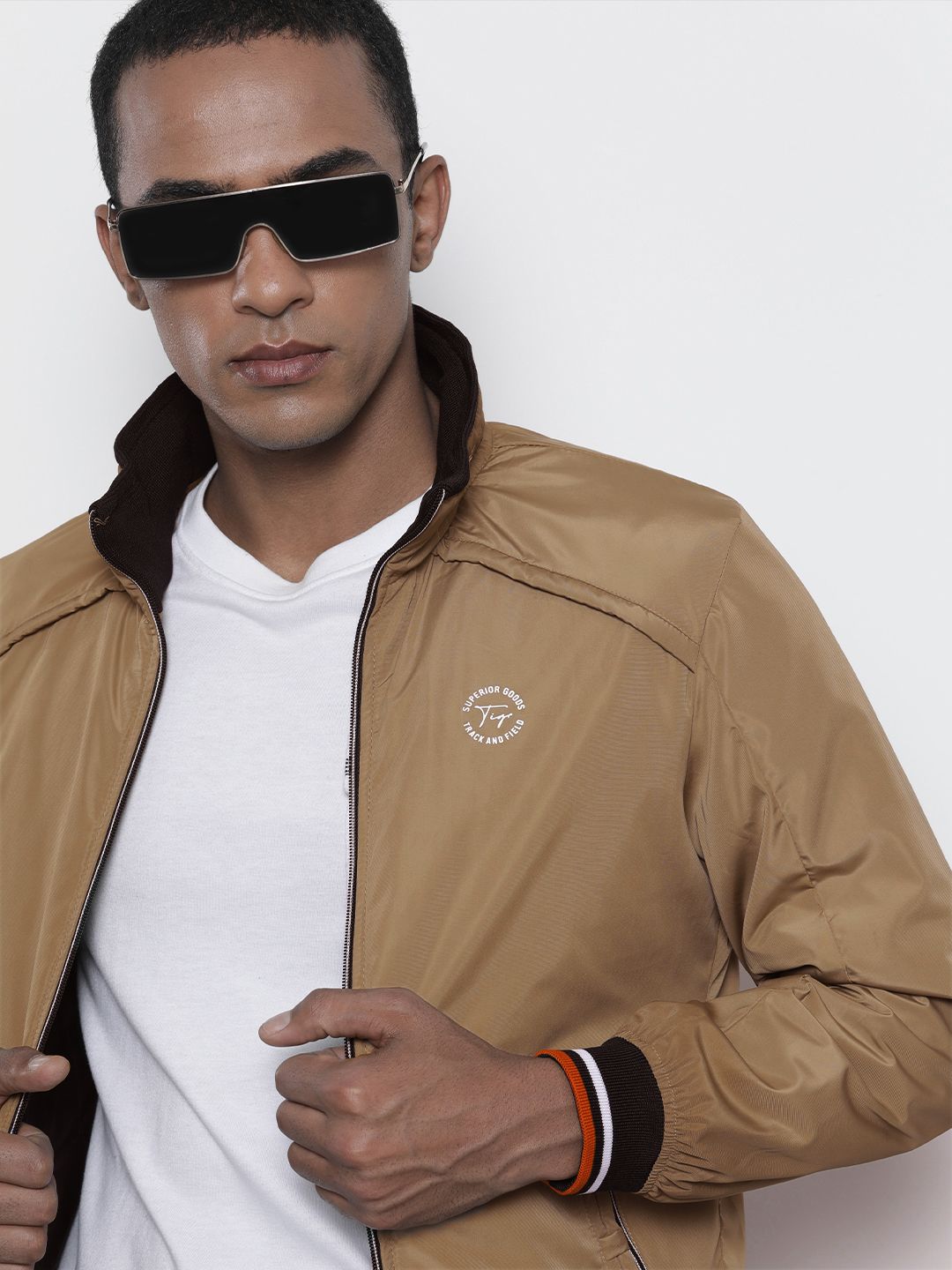 The Indian Garage Co Men Slim Fit High-Neck Zip-Front Bomber Jacket