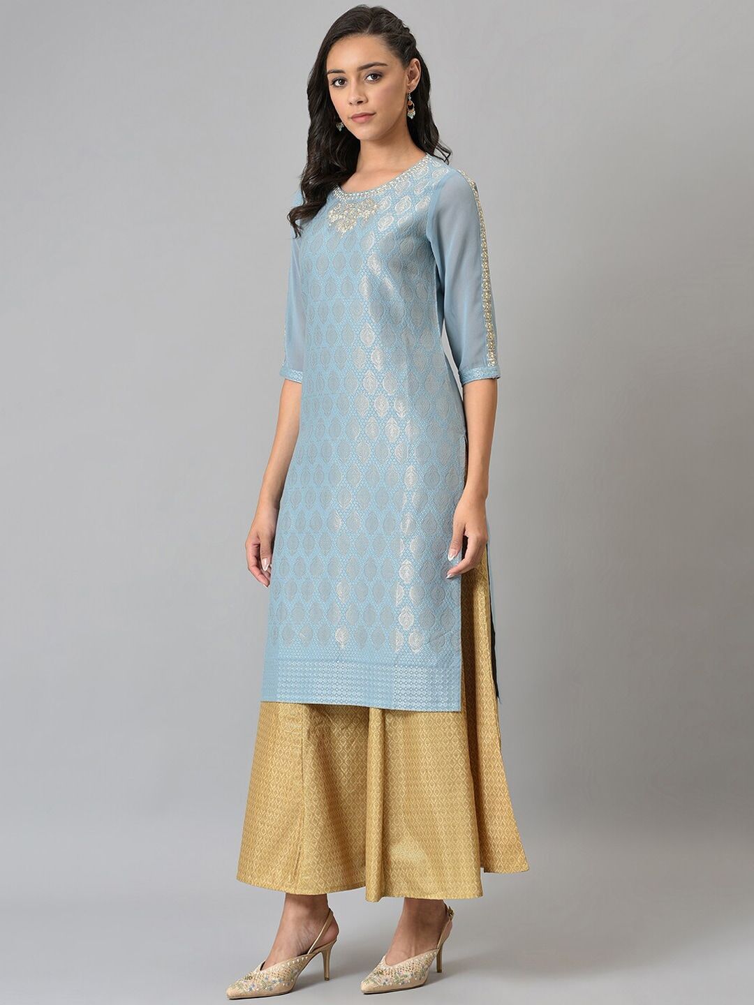 W Women Blue Ethnic Motifs Kurta