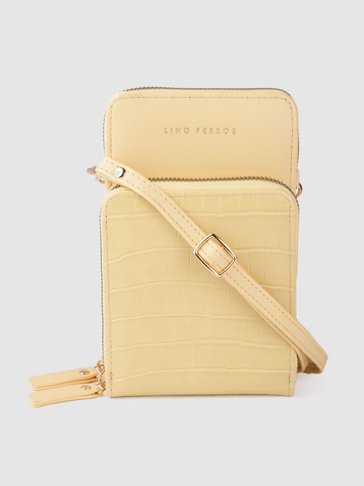 Lino Perros Women Yellow Animal Printed PU Structured Sling Bag