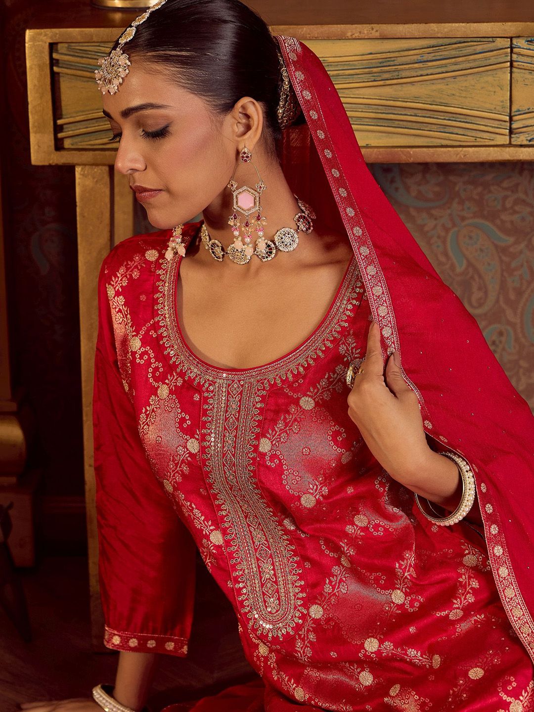 Indo Era Women Embroidered Regular Kurta with Trousers & With Dupatta