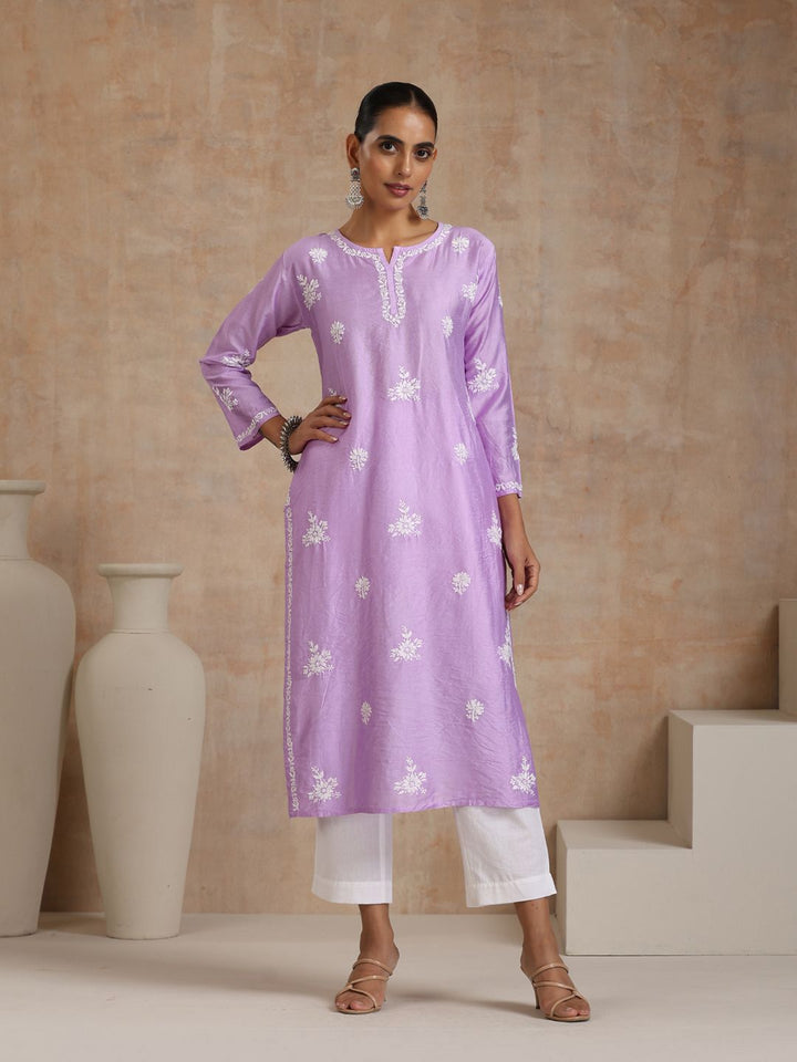 Rumah Wanita Chikankari Purple Chanderi Chikankari Sulam Kurta