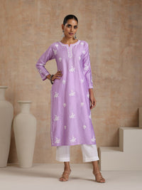 Rumah Wanita Chikankari Purple Chanderi Chikankari Sulam Kurta