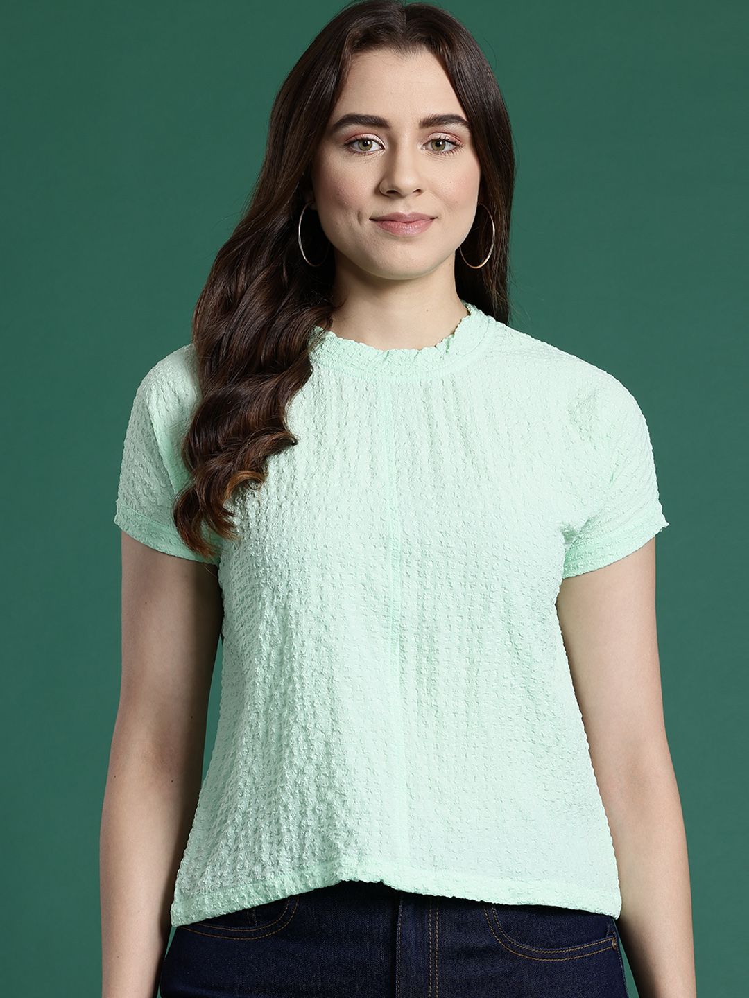 DressBerry Seersucker Extended Sleeves Top
