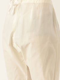 SOJANYA Men Mustard Yellow & Off-White Jacquard Kurta with Churidar & Nehru Jacket