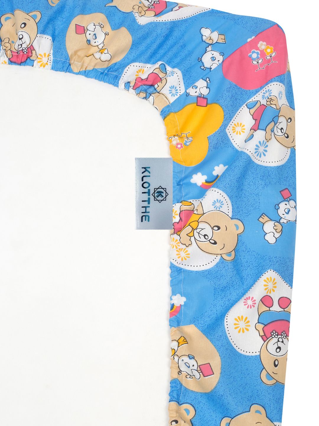 KLOTTHE Blue Conversational Cotton 400 TC Fitted Single Superfine Bedsheet with a Pillow Cover-89 x 59 inches