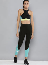 HRX By Hrithik Roshan Women Black Colourblock Skinny Rapid-Dry Anti-Static Training Tights