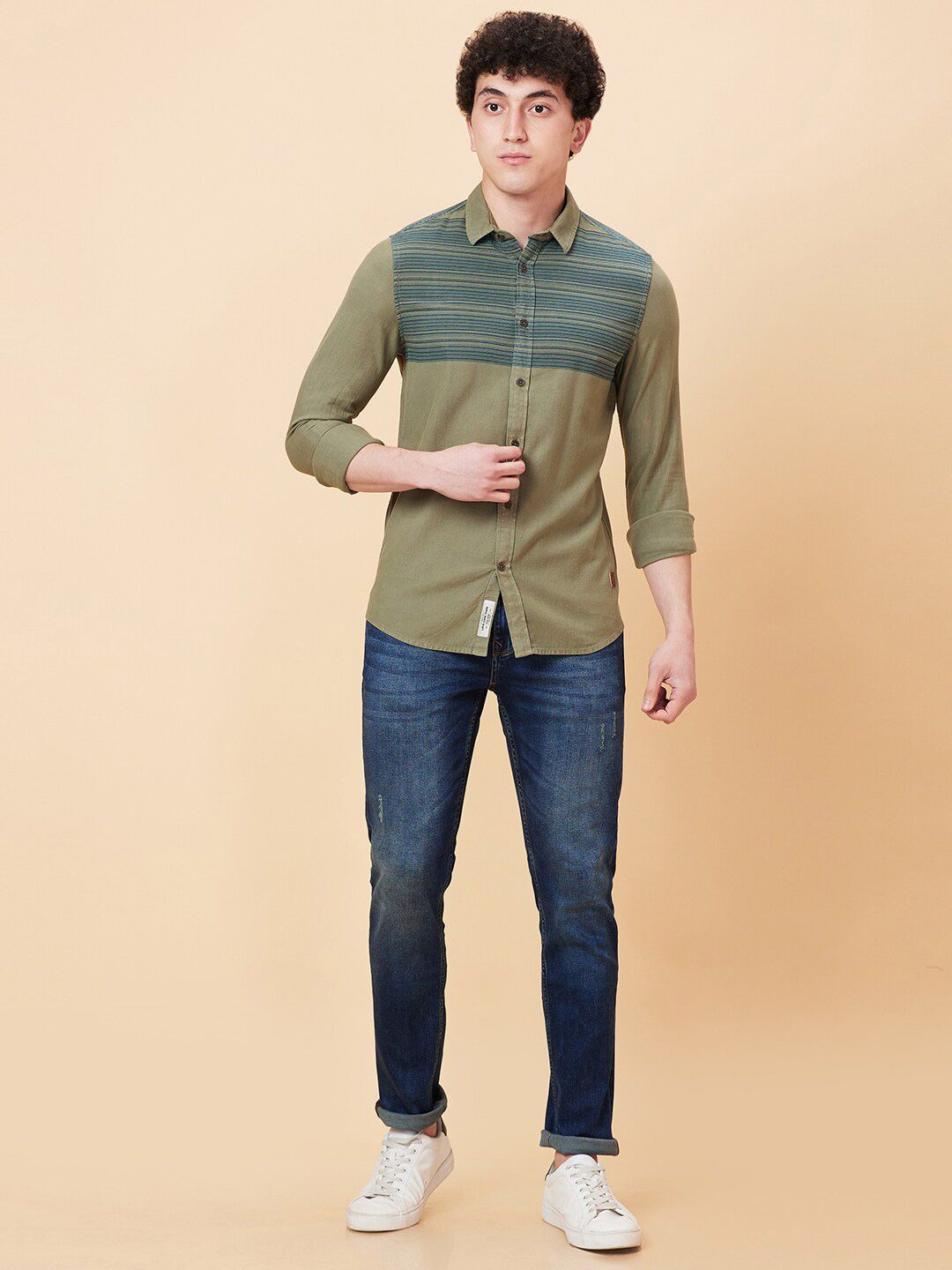 Being Human Spread Collar Slim Fit Horizontal Striped Casual Shirt