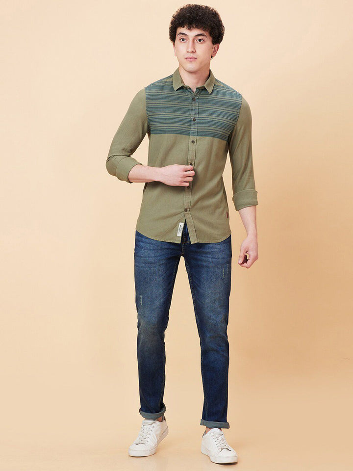 Being Human Spread Collar Slim Fit Horizontal Striped Casual Shirt