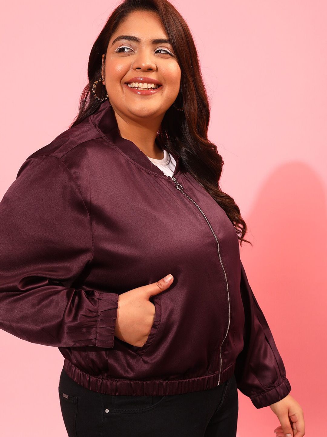 CURVY STREET Plus Size Stand Collar Sporty Jacket