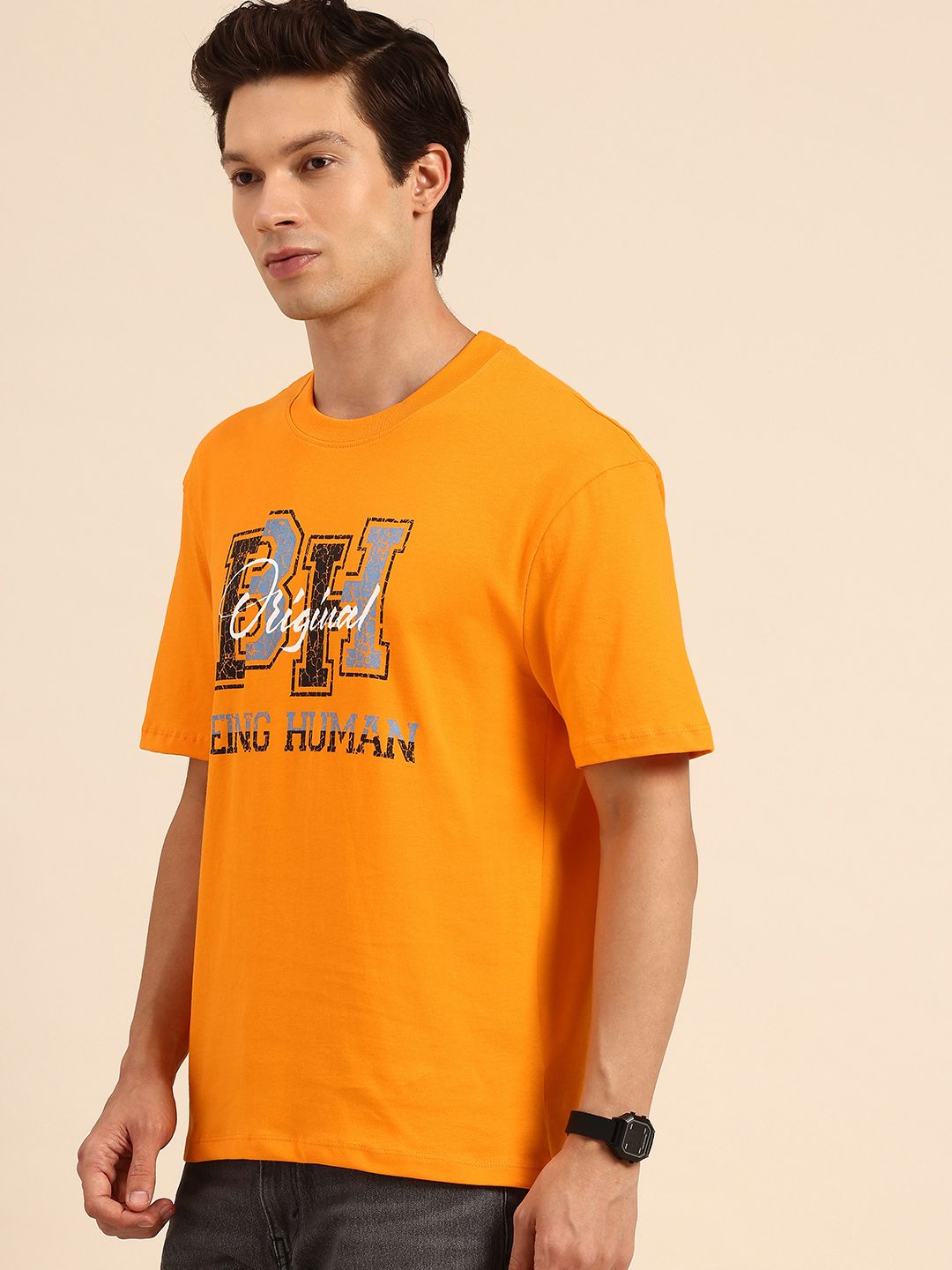 Being Human Pure Cotton Brand Logo Printed Relaxed Fit T-shirt