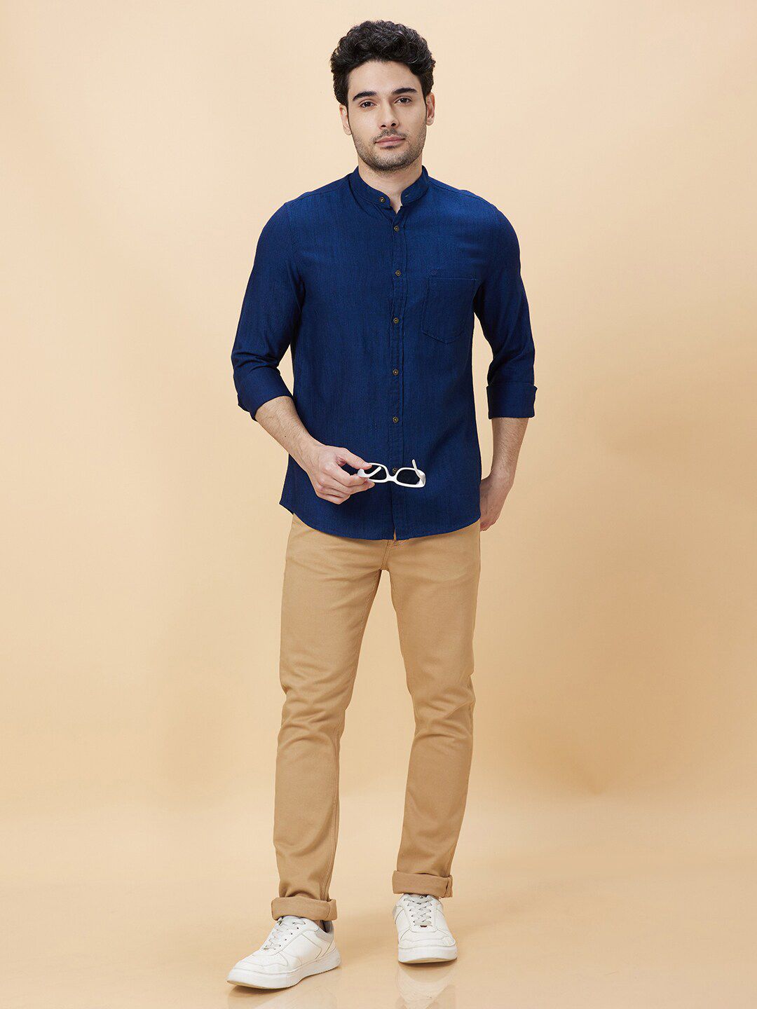 Being Human Slim Fit Mandarin Collar Opaque Casual Shirt