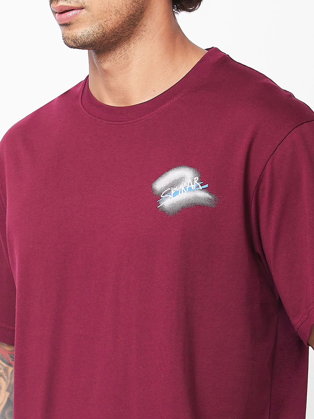 SPYKAR Typography Printed Relaxed Fit Drop-Shoulder Sleeves Casual T-shirt