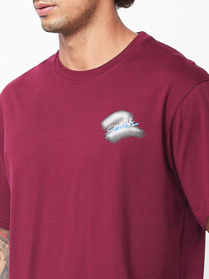 SPYKAR Typography Printed Relaxed Fit Drop-Shoulder Sleeves Casual T-shirt
