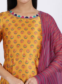 W Yellow Ethnic Motifs Printed Regular Sequinned Kurta With Leggings And Dupatta