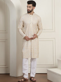 SOJANYA Woven Design Mandarin Collar Pure Cotton Straight Kurta
