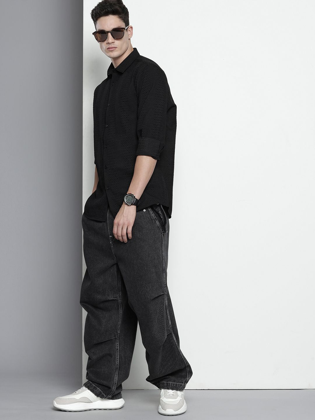 The Indian Garage Co. Self Design Textured Casual Shirt