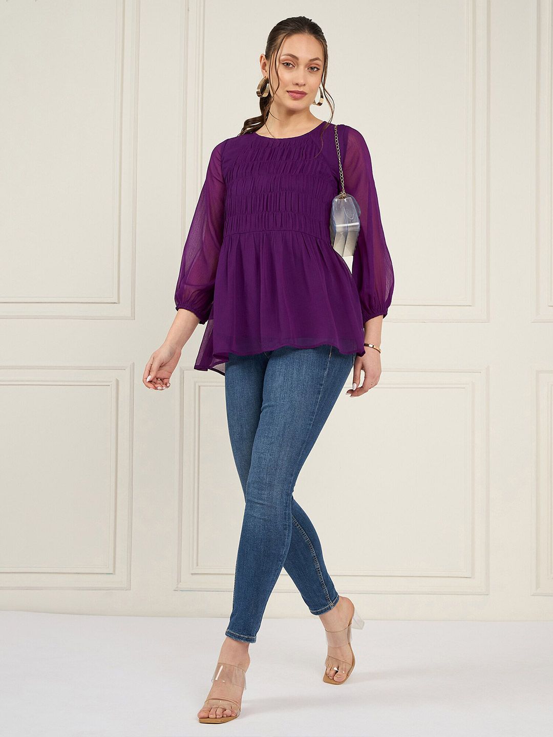 Antheaa Puff Sleeves Chiffon Top