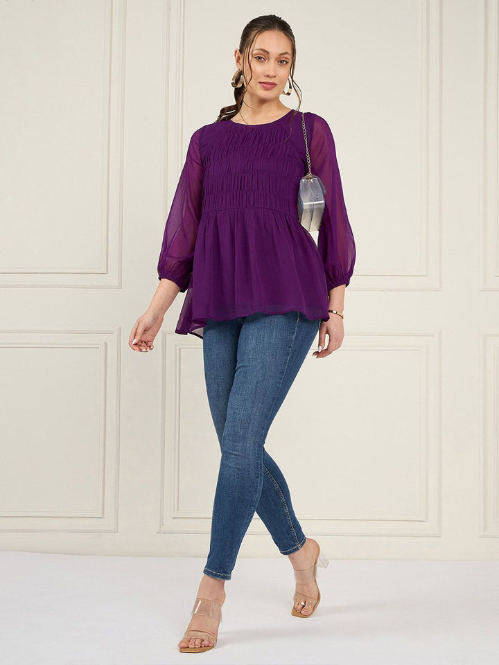 Antheaa Puff Sleeves Chiffon Top