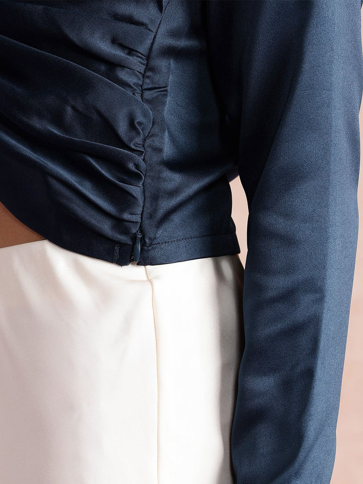 all about you V-Neck Gathered or Pleated Satin Crop Top