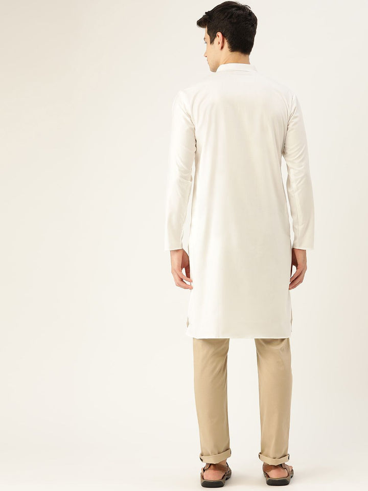SOJANYA Men White Solid Angrakha Straight Kurta
