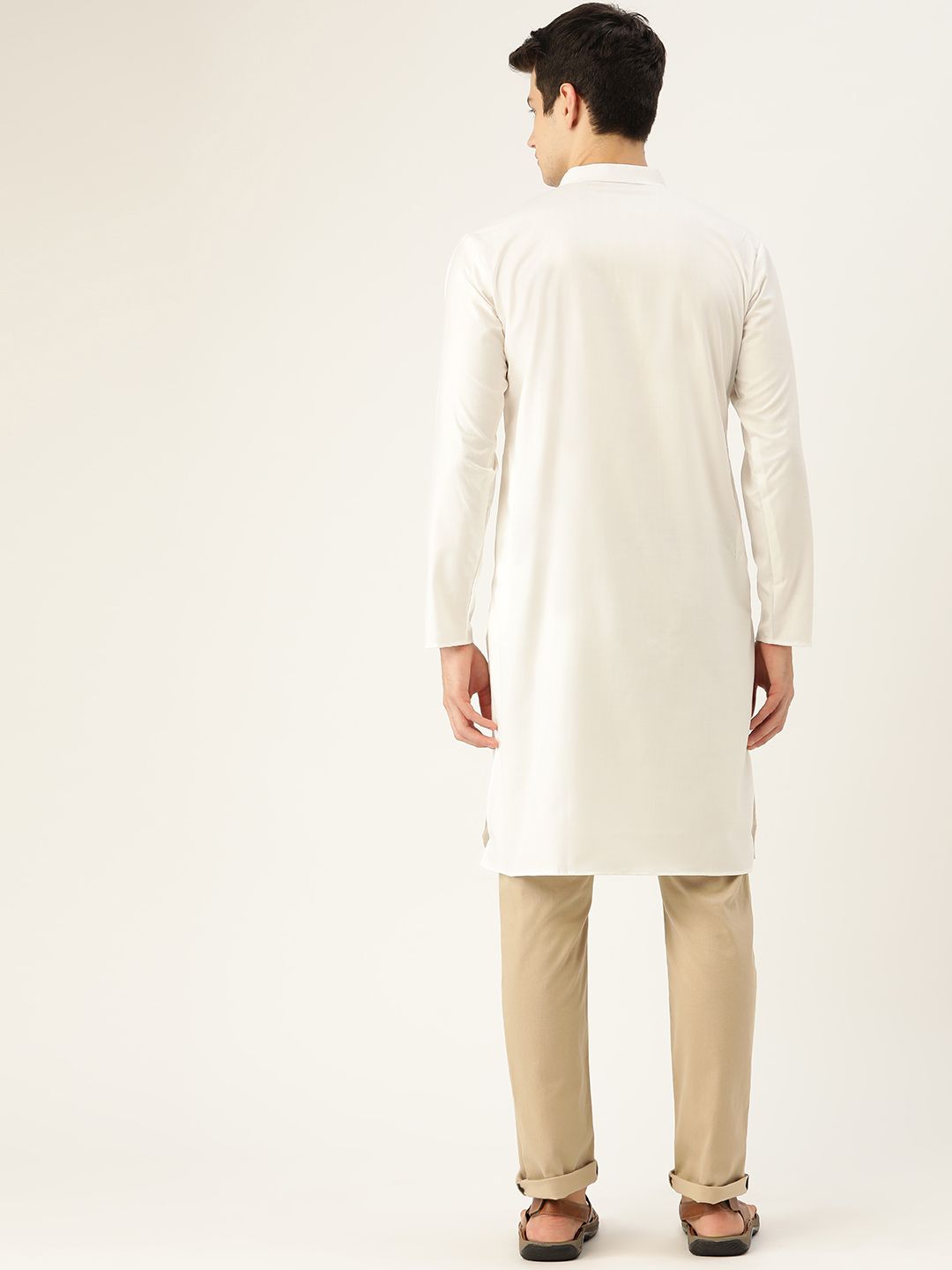 SOJANYA Men White Solid Angrakha Straight Kurta