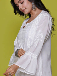 Rumah Chikankari Wanita Sulam Lengan Berkobar Chikankari White Romance Kurta
