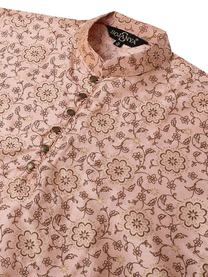 SOJANYA Floral Printed Kolar Mandarin Lengan Panjang Kurta Lurus