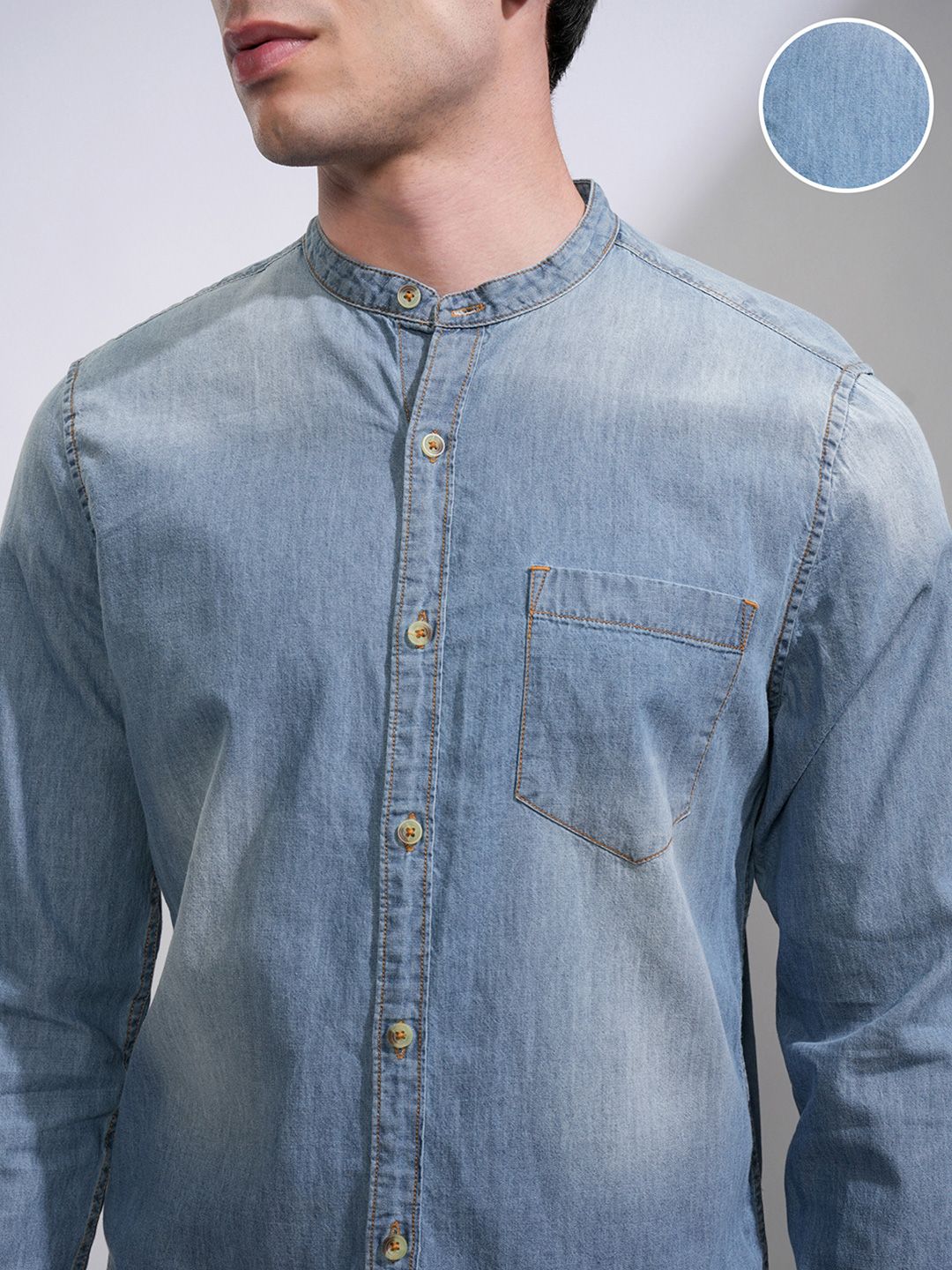 HIGHLANDER Men Blue Slim Fit Faded Casual Denim Shirt