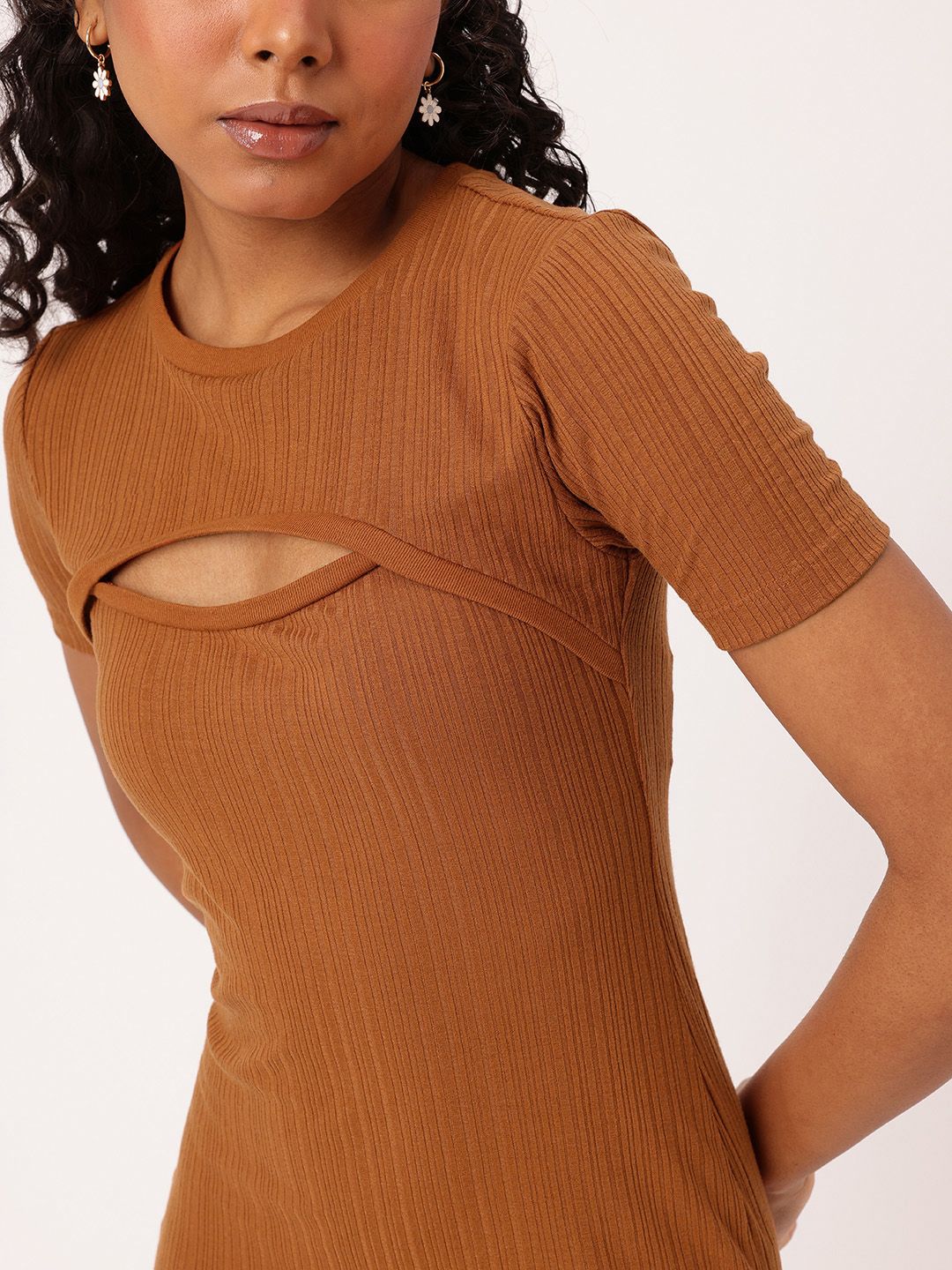 DressBerry Core Minimalistic Cut-Out Rib Knit Bodycon Dress