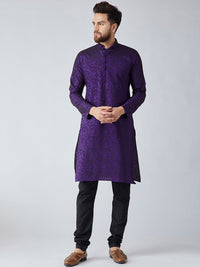 SOJANYA Men Purple Woven Design Straight Kurta