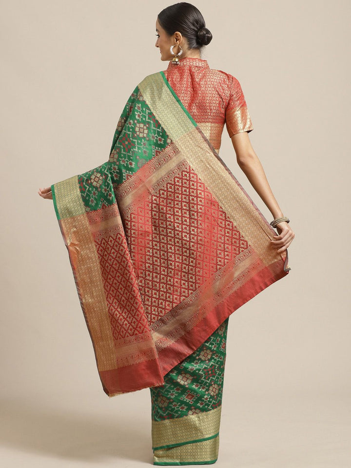 Saree mall Green & Golden Woven Design Banarasi Saree