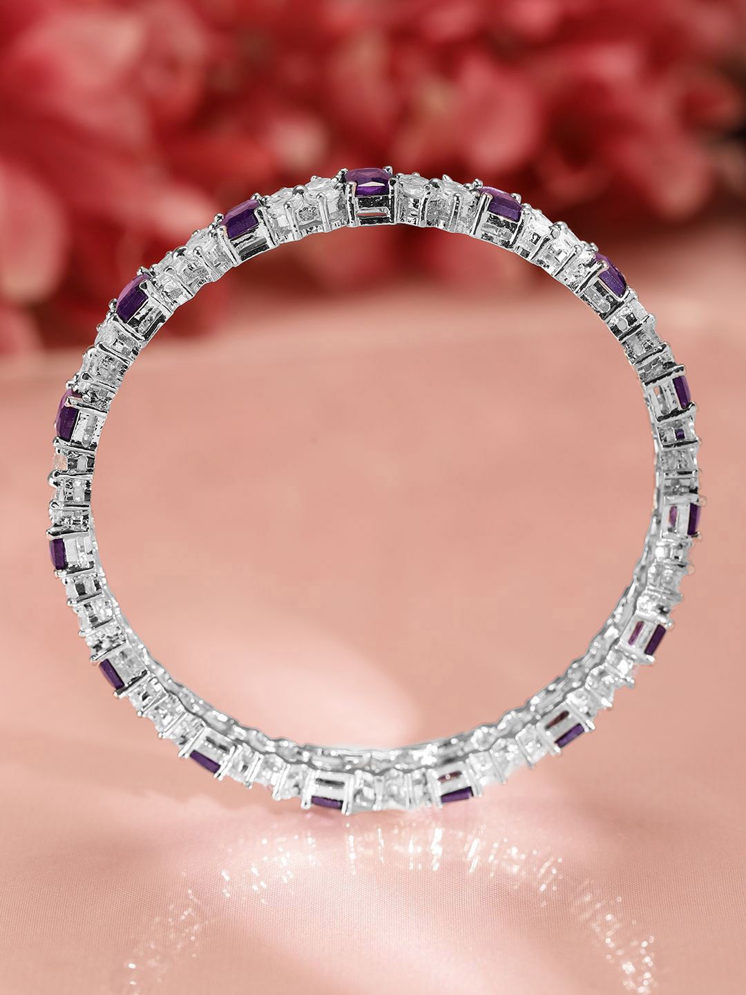 Rubans Set of 2 Rhodium-Plated Blue Sapphire & White Cubic Zirconia Studded Bangles