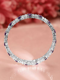 Rubans Set of 2 Rhodium-Plated Blue Sapphire & White Cubic Zirconia Studded Bangles