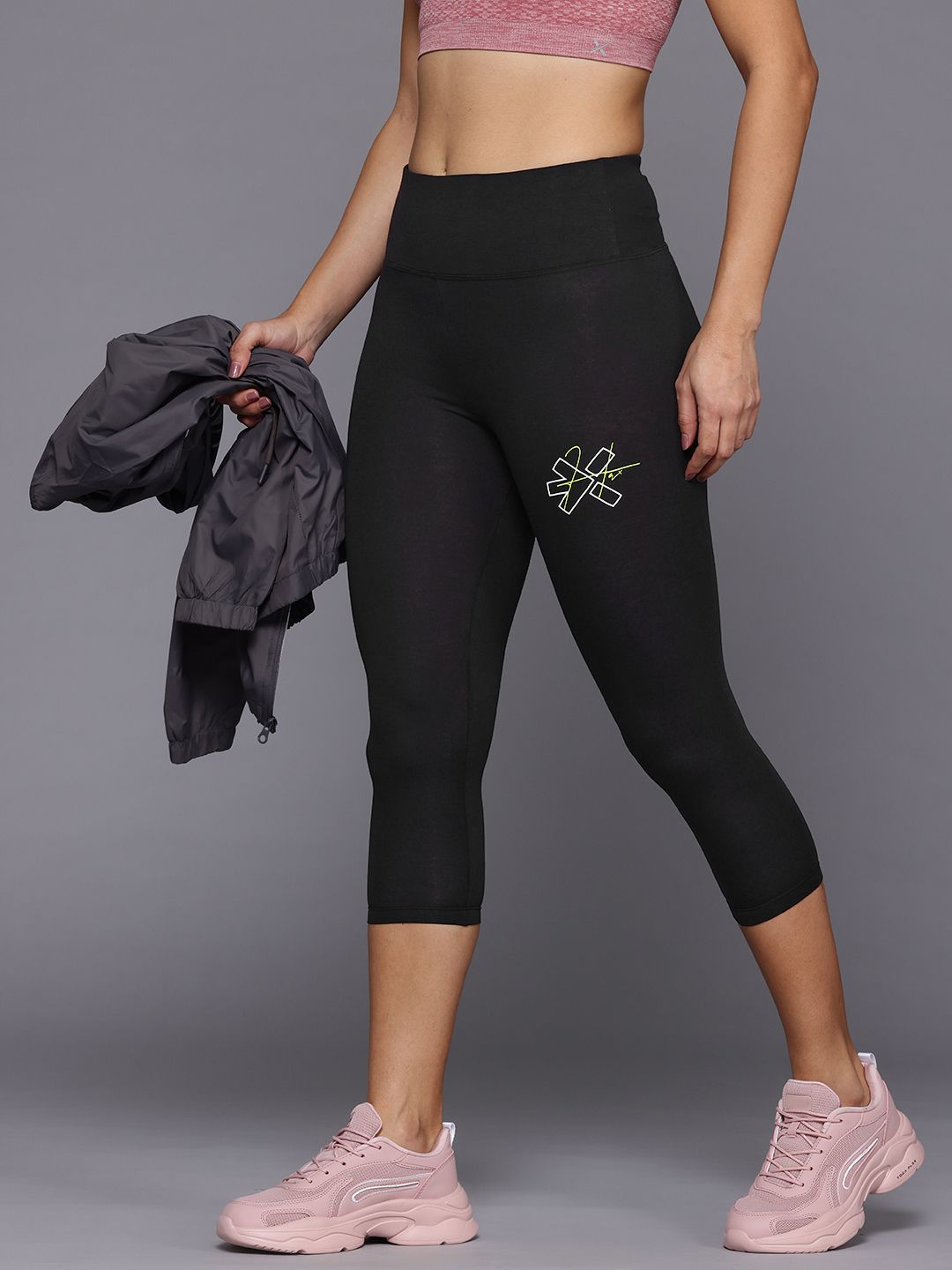 HRX by Hrithik Roshan Women Brand Logo Print Detail Three-Fourth Lifestyle Tights