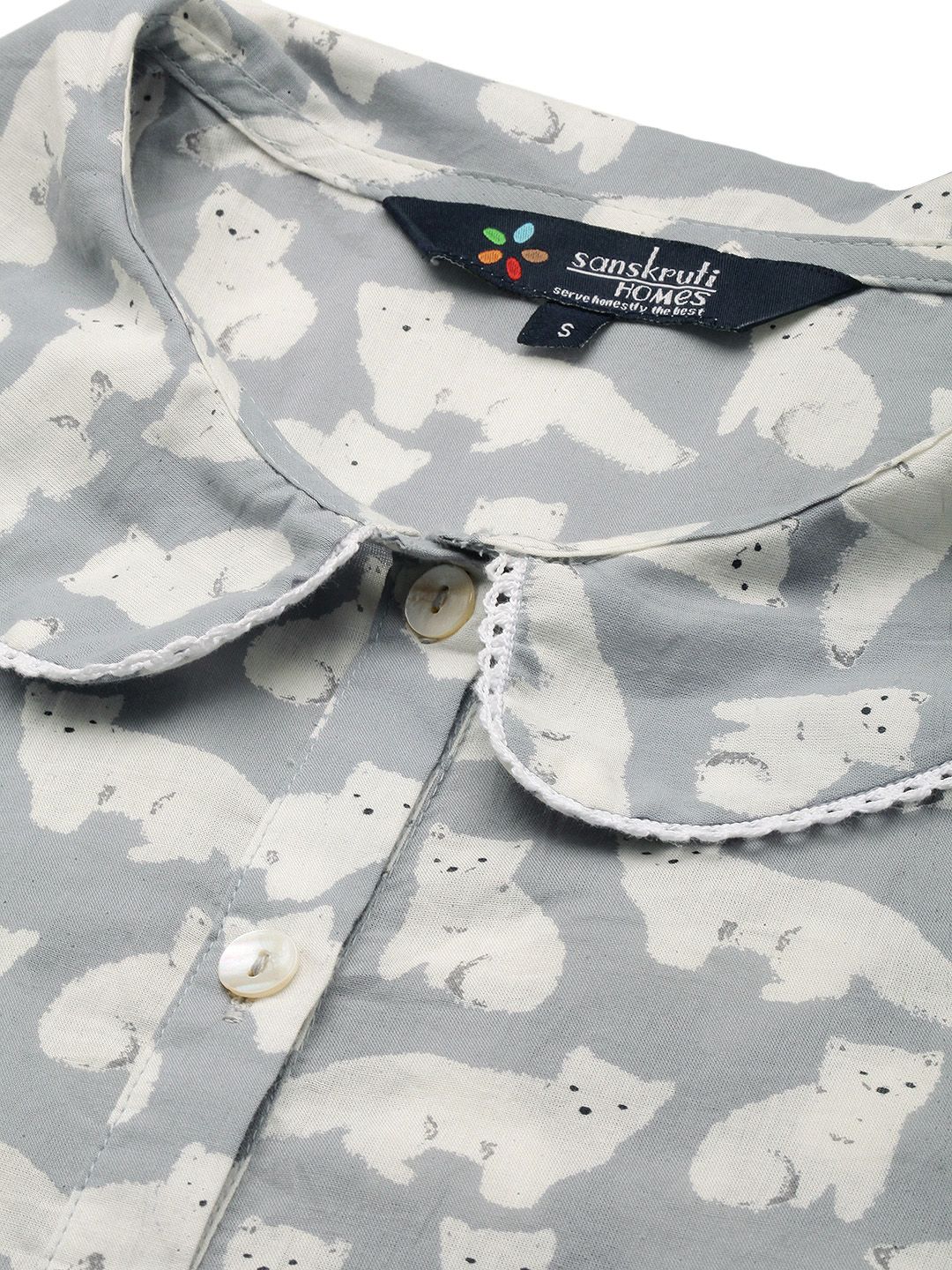 SANSKRUTIHOMES Women Grey & Off White Pure Cotton Printed Shorts Set