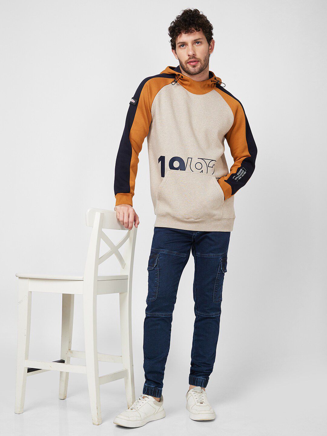 SPYKAR Typography Printed Hooded Raglan Sleeves Sweatshirt