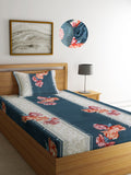 KLOTTHE Off White Floral Polycotton 300 TC Dipasang Cadar Single Halus dengan Sarung Bantal-220 x 150 cm