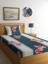KLOTTHE Off White Floral Polycotton 300 TC Dipasang Cadar Single Halus dengan Sarung Bantal-220 x 150 cm