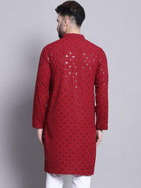 SOJANYA Geometric Embroidered Sequence Mandarin Collar Pure Cotton Kurta