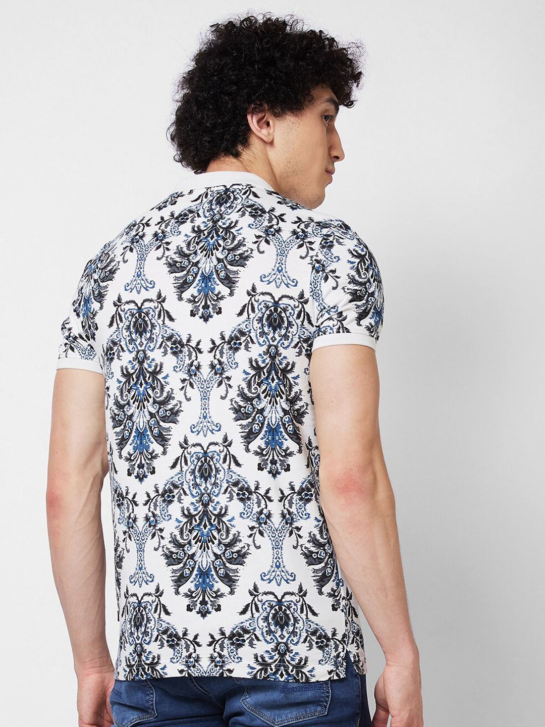 SPYKAR Abstract Printed Polo Collar Pure Cotton Slim Fit T-shirt