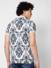 SPYKAR Abstract Printed Polo Collar Pure Cotton Slim Fit T-shirt