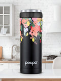 Pexpo Black & Pink Floral Printed Stainless Steel Double Wall Vacuum Water Bottle 430ml