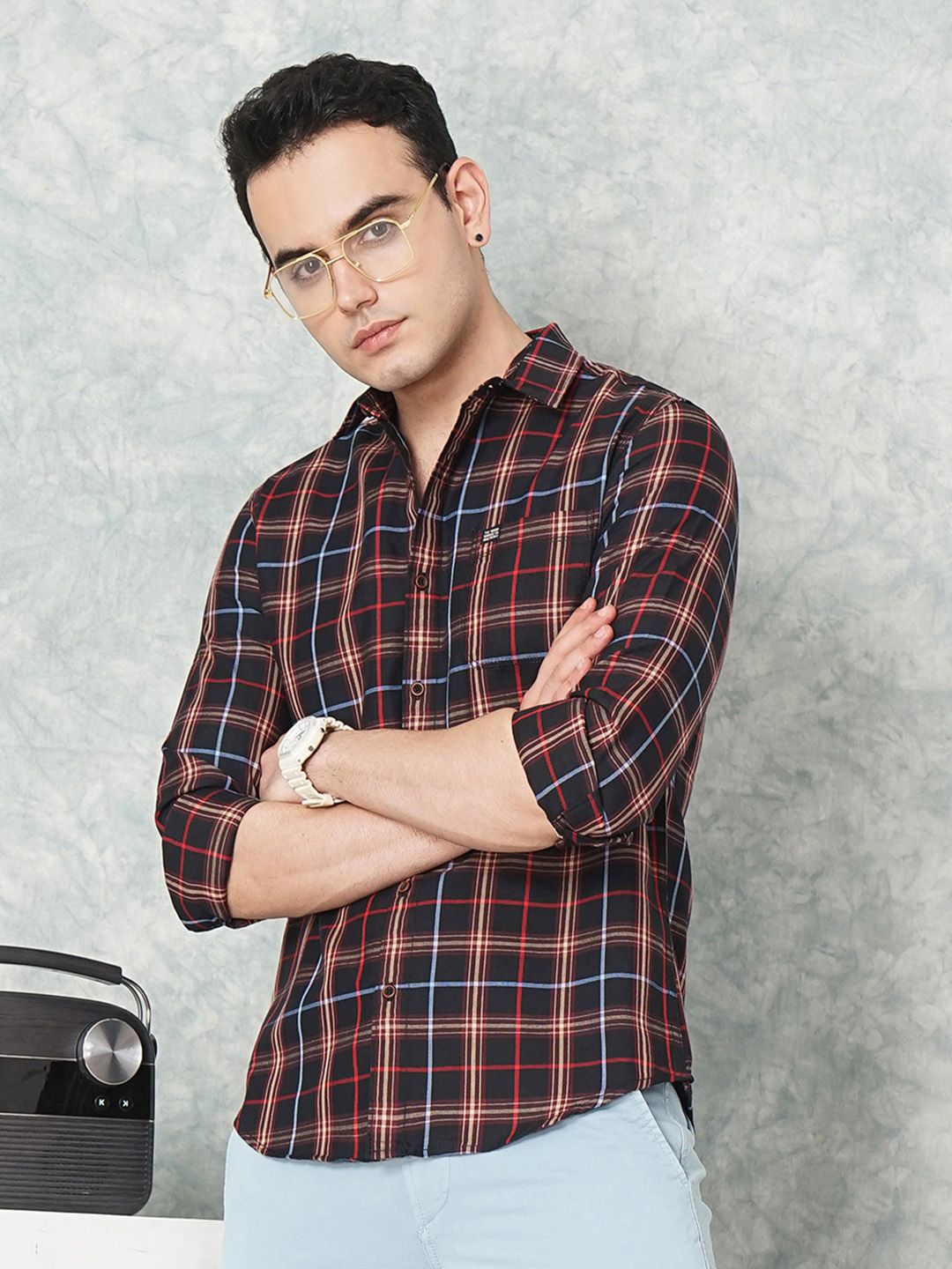 The Indian Garage Co Men Slim Fit Tartan Checked Casual Shirt