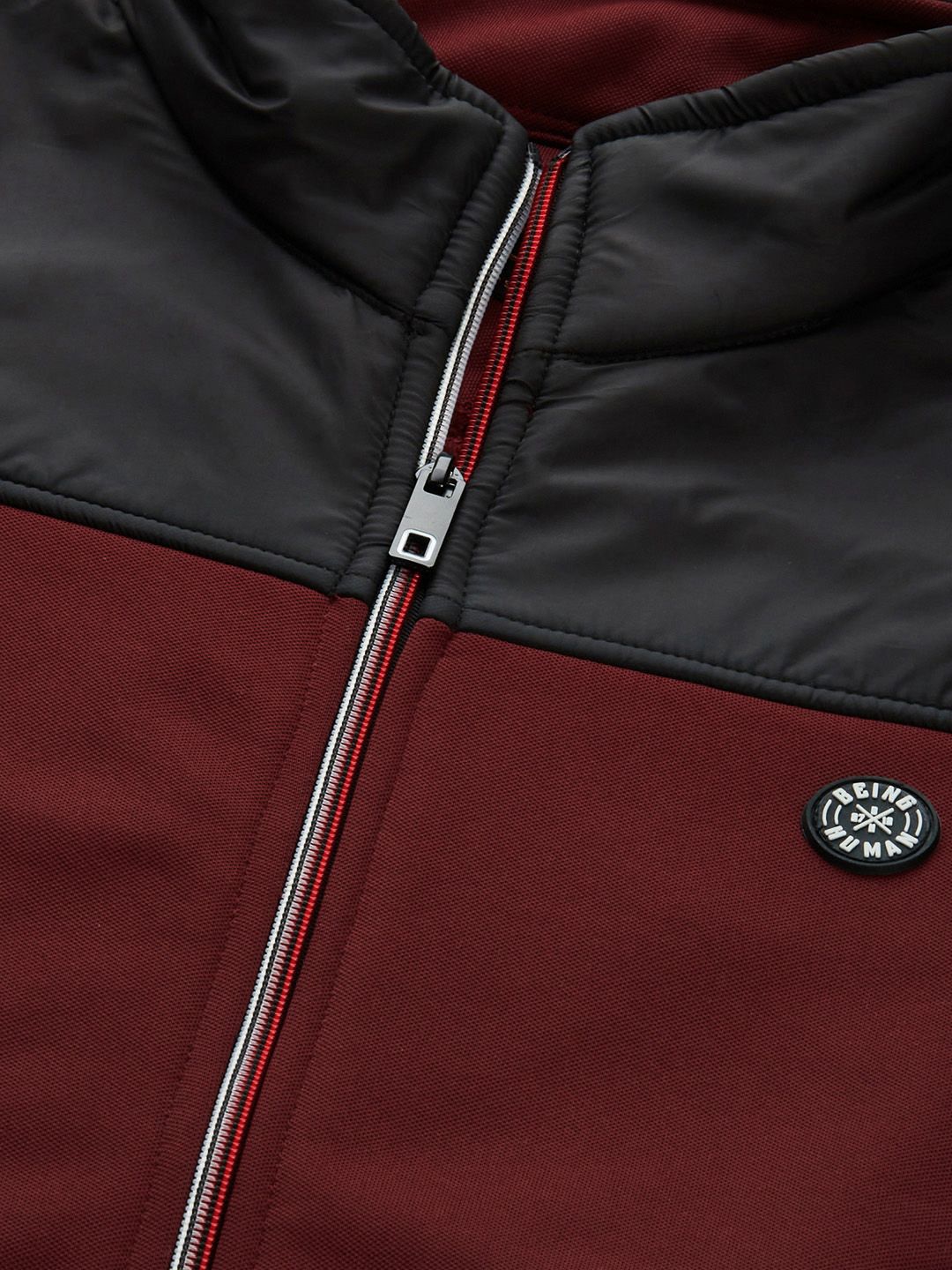 Being Human Men Colourblocked Mock-Collar Front-Open Sweatshirt