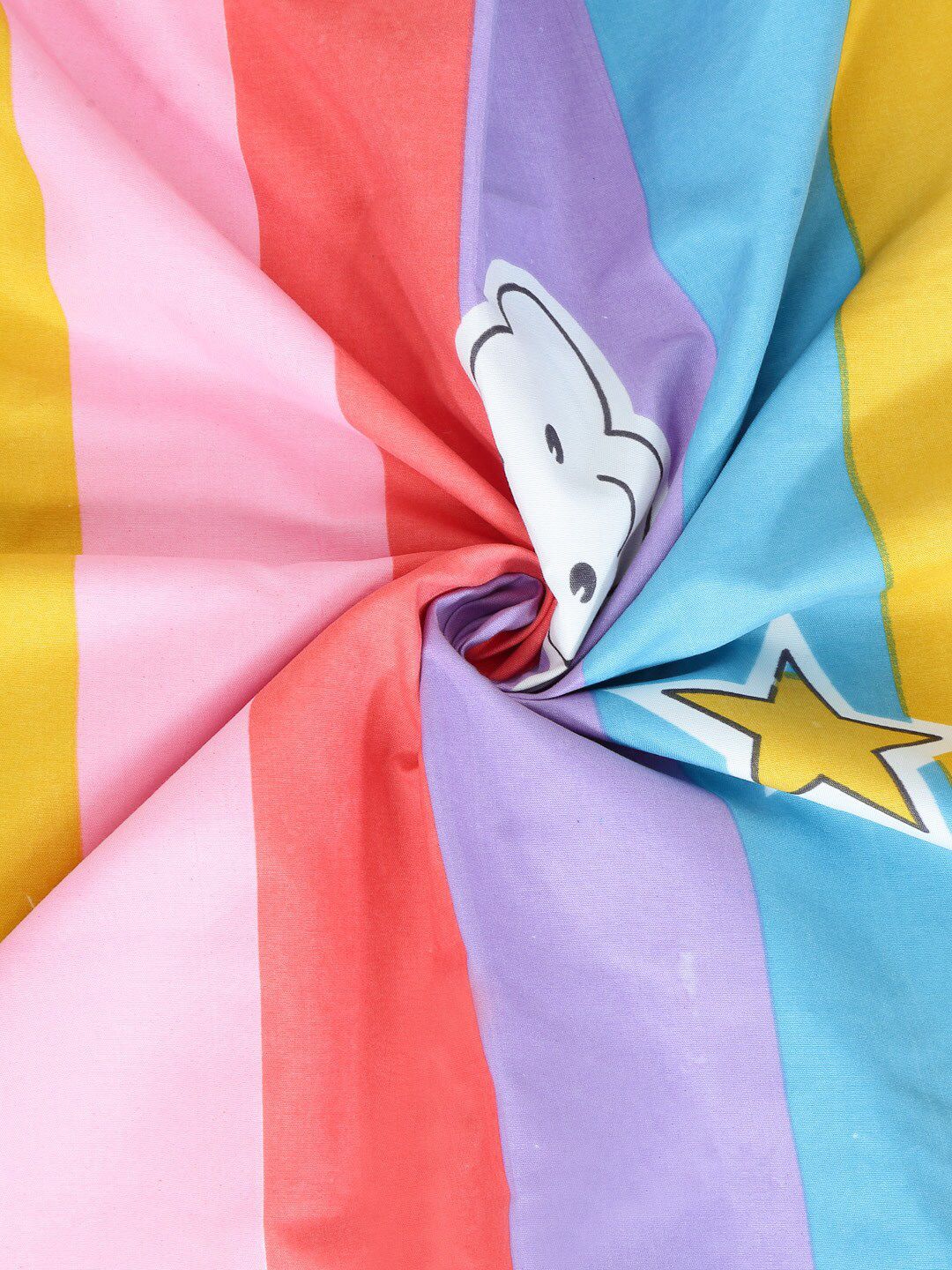 KLOTTHE Blue & Pink Printed 300 TC Double King Fitted Bedsheet With 2 Pillow Covers