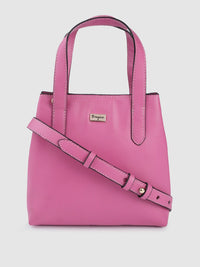 Berrylush Pink Solid Structured Handheld Bag with Detachable Sling Strap